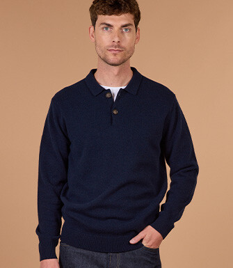 Men's navy blue polo collar lambswool jumper - BRAIDRICK