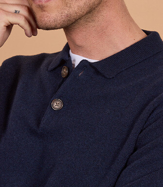 Men's navy blue polo collar lambswool jumper - BRAIDRICK