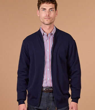 Men's navy full zip lambswool cardigan - BRENNICK