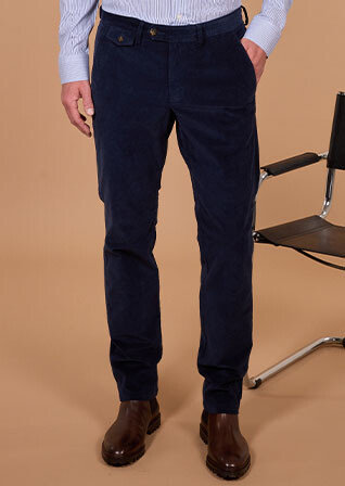 Men's navy needlecord chino trousers - NOLAS