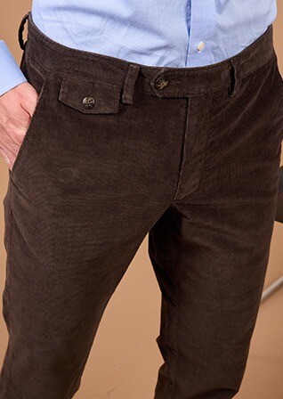 Men's dark chocolate needlecord chino trousers - NOLAS