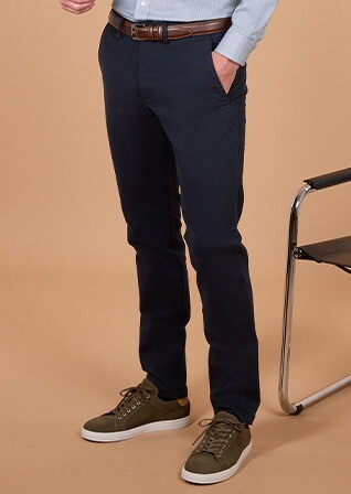Men's navy cotton dobby chino trousers - NILAN