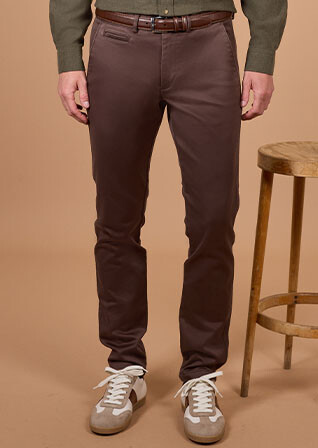 Men's dark chocolate cotton dobby chino trousers - NILAN