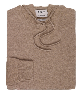 Men's taupe mélange lambswool hoodie jumper - HOODRICK