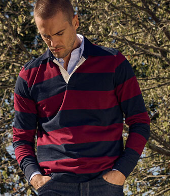 Men's burgundy and navy long sleeve rugby polo - SKYLER