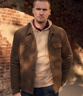 Men's quilted overshirt jacket in khaki velvet - CARSTEN