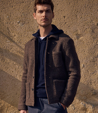 Men's chocolate mélange boiled wool overshirt jacket - KENDRIS