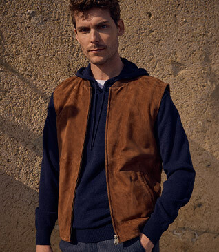 Men's sleeveless gilet in havana goatskin suede - NEVAN