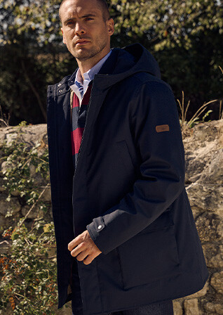 Men's navy water repellent hooded parka - ALVEN