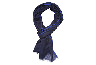 Navy Herringbone Wool scarf - Royal blue border