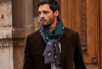 Khaki patterned Indigo & green Wool scarf