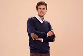 Navy organic cotton/cashmere thin v-neck jumper - VADIM