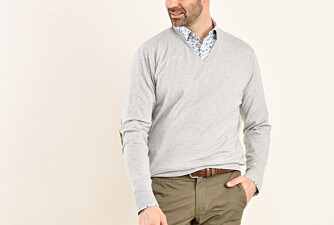 Light Grey Melange cotton/cashmere thin v-neck jumper - VADIM