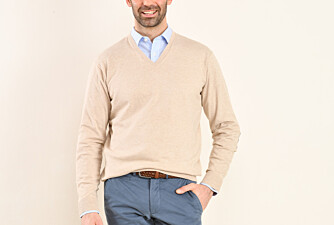 Beige Melange cotton/cashmere thin v-neck jumper - VADIM