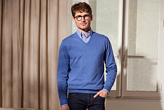 Middle Blue Melange cotton/cashmere thin v-neck jumper - VADIM