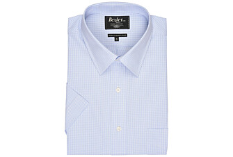 White shirt with blue checks - Straight collar - AMBROISE MC