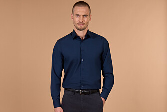 Men's plain navy poplin shirt - ALBERT CLASSIC