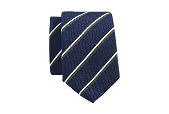 Navy Blue Green and Ecru Striped Silk Tie