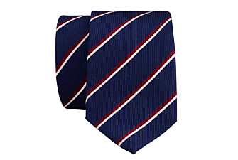 Navy, Red and Ecru Striped Silk Tie