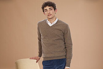 Taupe Grey Melange v-neck wool jumper - ELIAN