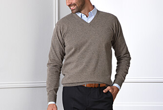 Taupe Grey Melange v-neck wool jumper - ELIAN