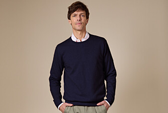 Navy organic cotton/cashmere Round collar thin jumper - VLADIMIR