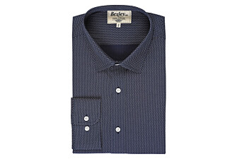 Navy shirt printed - beige patterns - Straight collar - ALPHONSE