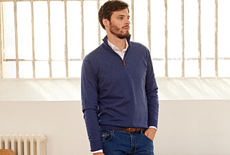 Dark Blue Melange organic cotton/cashmere half-zip thin jumper - VLAD