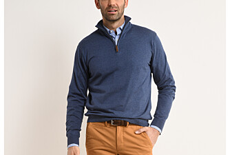 Dark Blue Melange cotton/cashmere half-zip thin jumper - VLAD
