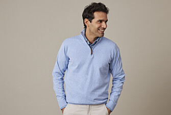 Light Blue Melange organic cotton/cashmere half-zip thin pullover - VLAD