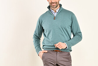 Scandinavian Green melange cotton/cashmere half-zip jumper - VLAD