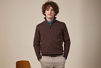 Dark Chocolate organic cotton/cashmere half-zip thin pullover - VLAD