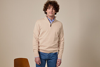 Beige Melange organic cotton/cashmere half-zip thin pullover - VLAD