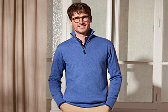 Middle Blue Melange cotton/cashmere half-zip thin jumper - VLAD