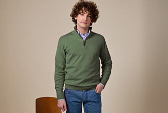 Lime Green organic cotton/cashmere half-zip thin pullover - VLAD