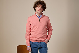 Slim Men's Organic Cotton/Cashmere Sweater with Zipped Collar, Heathered Orange - VLAD
