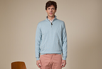 Slim Men's Organic Cotton/Cashmere Sweater with Zipped Collar, Pastel Blue - VLAD