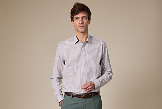 Taupe & White striped poplin shirt - MAXIMILIEN