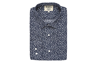 Navy shirt printed with white flowers patterns - MATHURIN
