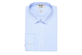 White shirt with light blue checks - Straight collar - ALFIERO