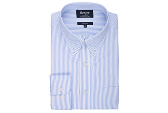 Cotton shirt with Light Blue & White stripes - American collar - MARLON