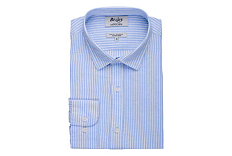 Soft Blue & White striped cotton linen shirt - EDIBERT