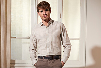 Taupe and White striped cotton linen shirt - EDIBERT