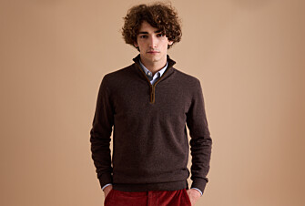 Dark Chocolate half-zip wool jumper - KEITHY