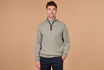 Men's khaki mélange zip neck lambswool jumper - KEITHY