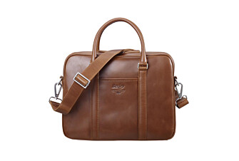 Gold Black Men's leather satchel with shoulder strap - KARLINGTON