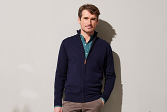 Navy Organic cotton/cashmere full zip sweater - VLADIS