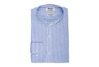 Plain Ocean Blue & White cotton linen shirt - ELIBERT