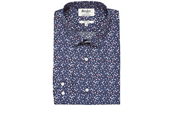 Navy cotton shirt with coral flowers print - WILROSE
