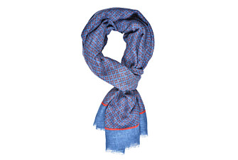 Red patterned Indigo Blue cotton linen Scarf